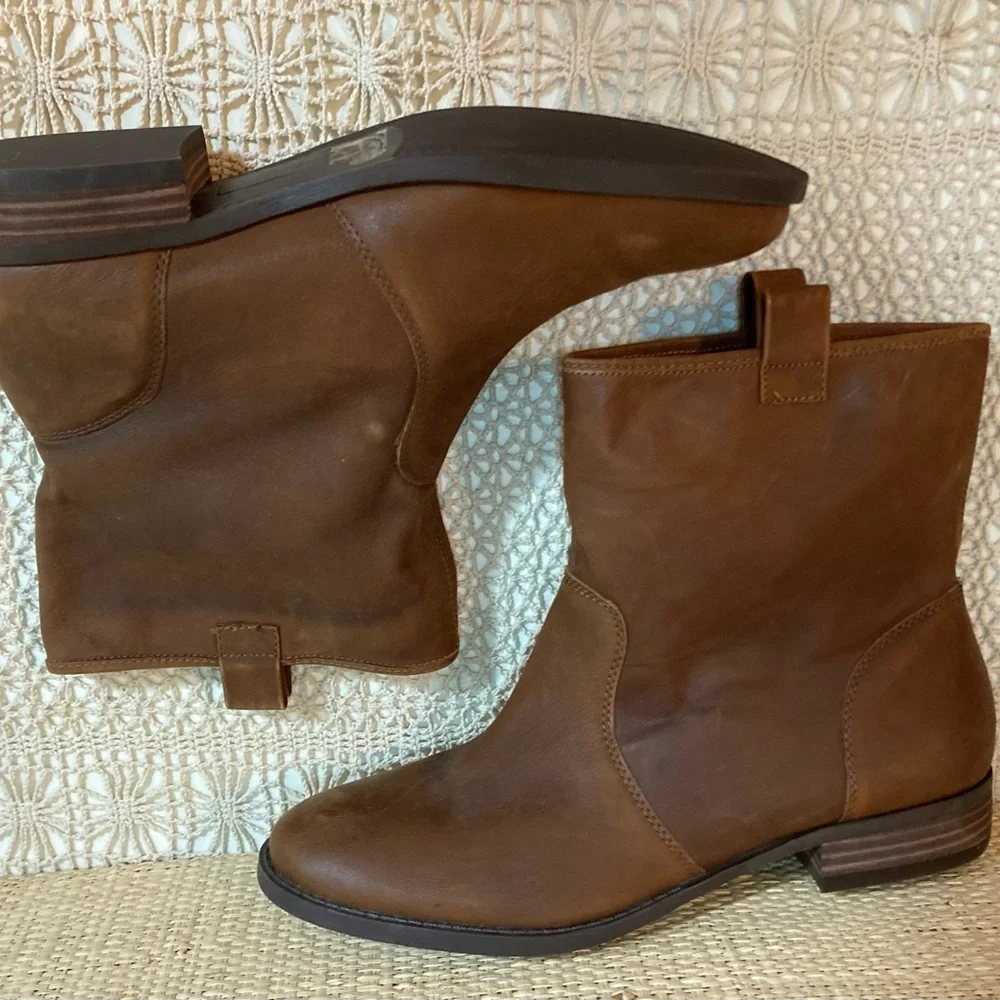 Brown Leather Boots NEW Leather Pull on Ankle Booties NWOT Size 10 - Picture 4 of 14
